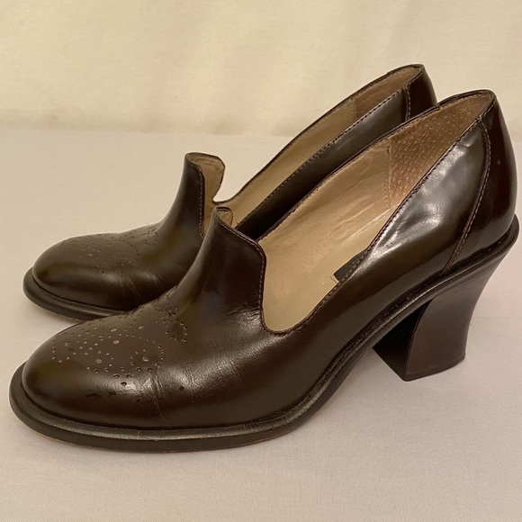 KENNETH COLE Leather Brazil Chunky Block Heel Pumps Shoes Brown Academia Sz  6.5 - Picture 5 of 12